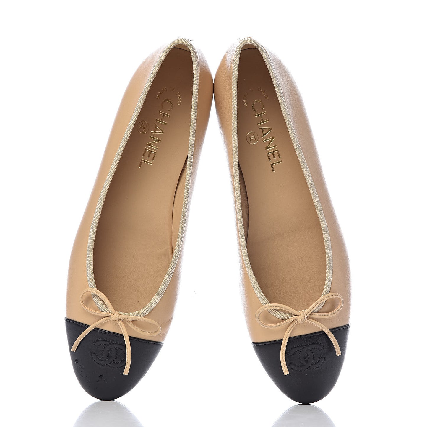 Lambskin Cap Toe CC Ballerina Flats 41 Beige Black