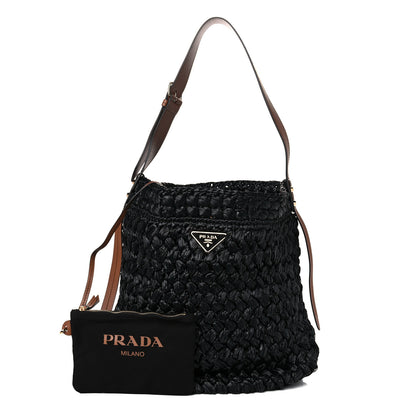 Prada Raffia City Calf Bucket Bag Black Cognac 1 of 11