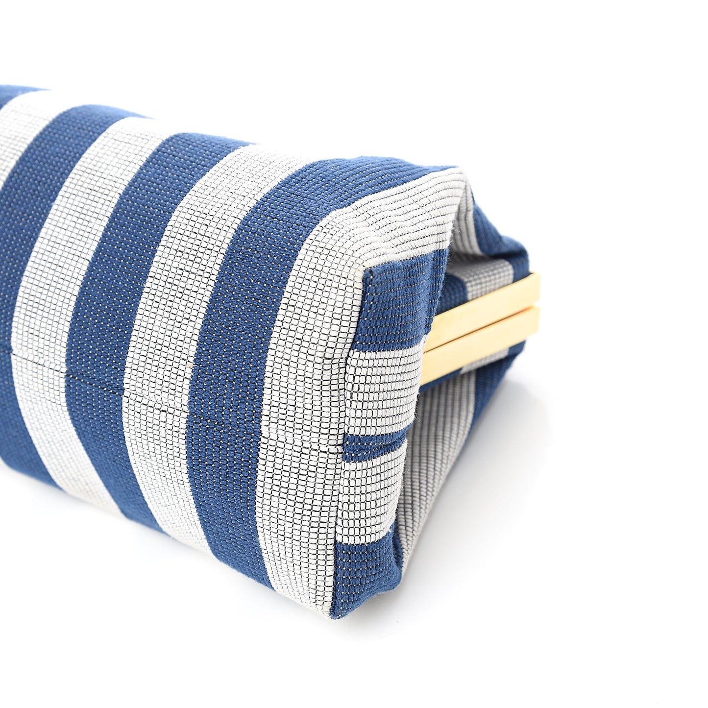 Canvas Stripe Mini Volume Chain Clutch Blue White