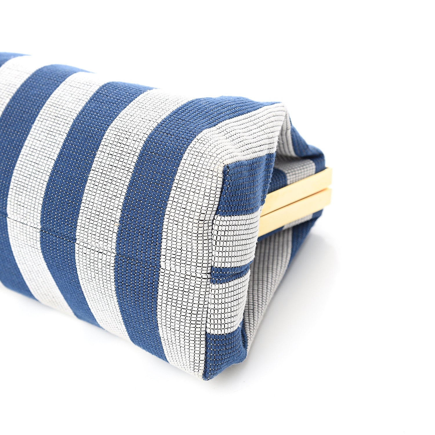 Mansur Gavriel Canvas Stripe Mini Volume Chain Clutch Blue White 7 of 7