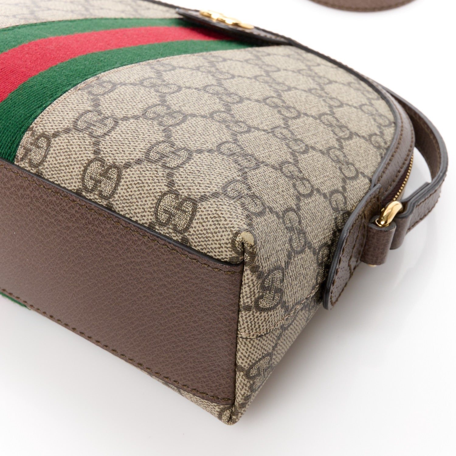 Gucci GG Supreme Monogram Textured Dollar Calfskin Web Small Ophidia Dome Shoulder Bag Beige Ebony New Acero 10 of 11