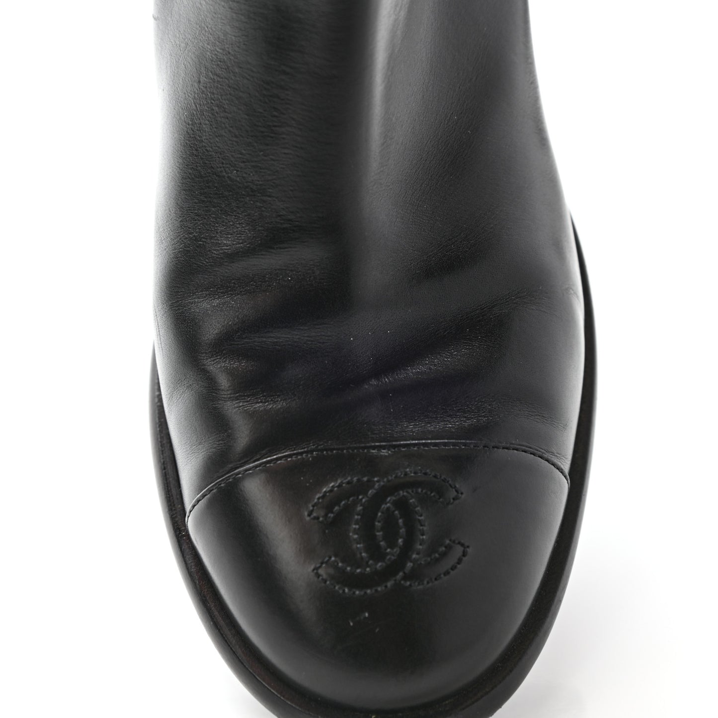 Crumpled Calfskin Chain CC Cap Toe Short Boots 38.5 Black