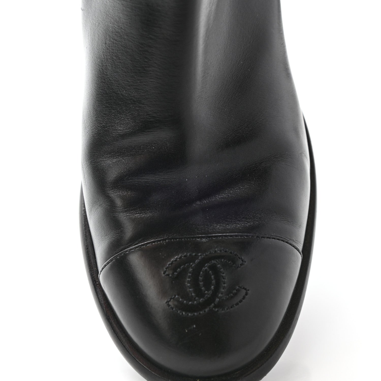 Chanel Crumpled Calfskin Chain CC Cap Toe Short Boots 38.5 Black 9 of 15