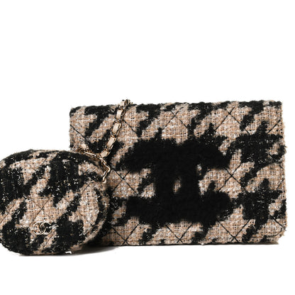 Chanel Tweed Shearling Quilted Chanel Wallet On Chain WOC and Coin Purse Beige Black 8 of 12