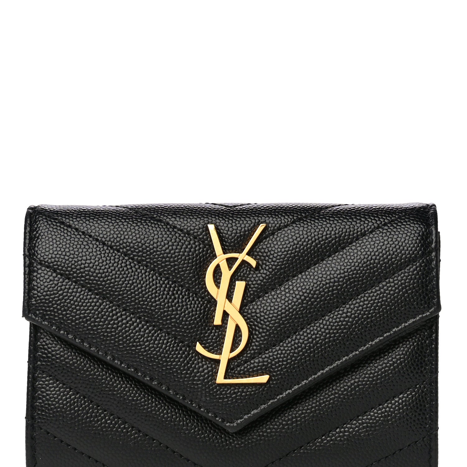 Saint Laurent Grain De Poudre Matelasse Chevron Small Monogram Envelope Wallet Black 8 of 10
