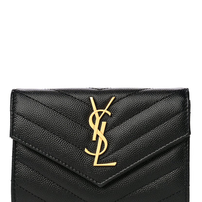 Saint Laurent Grain De Poudre Matelasse Chevron Small Monogram Envelope Wallet Black 8 of 10