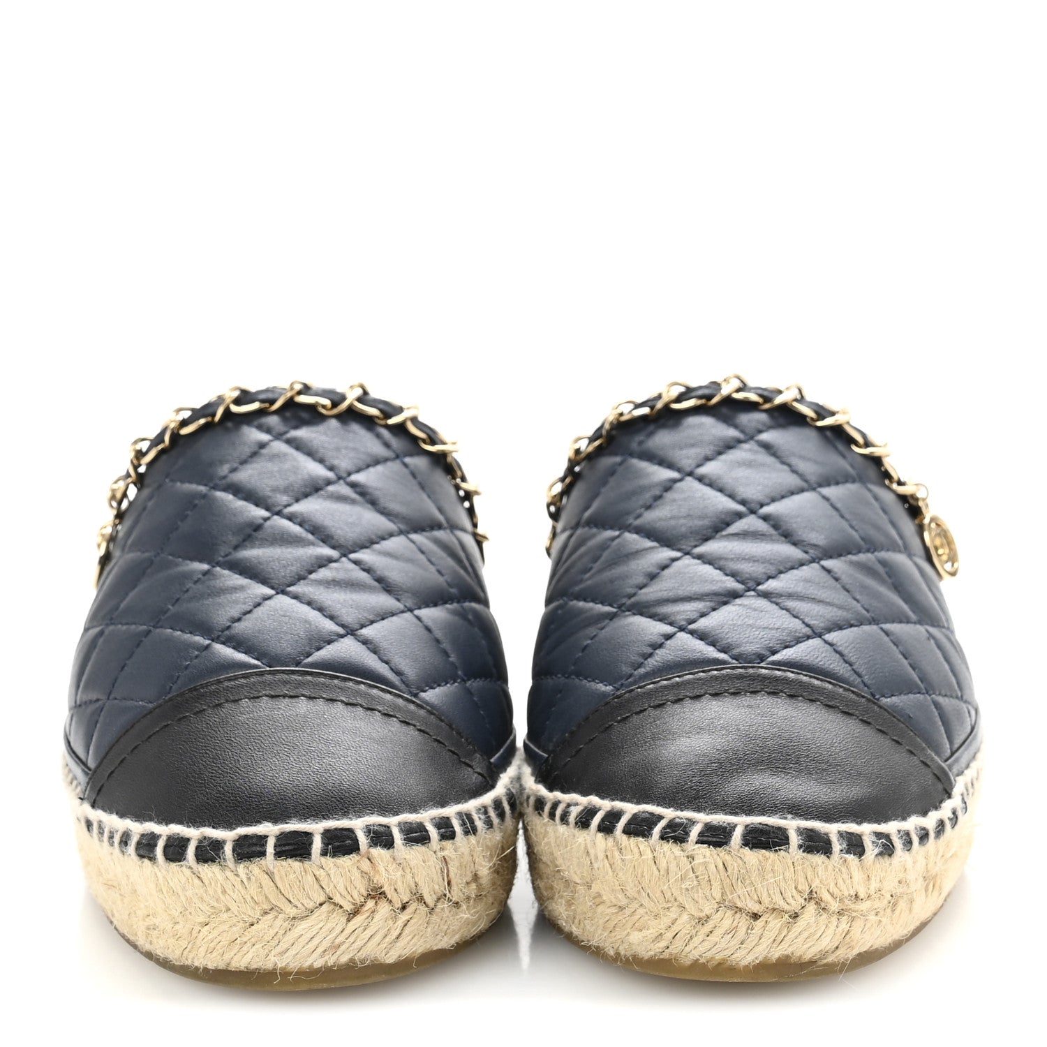 Chanel Lambskin Quilted CC Chain Espadrille Mules 38 Navy Black 3 of 12