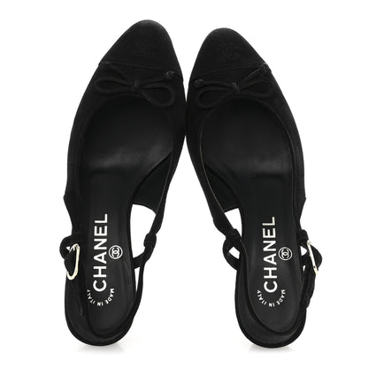 Chanel Suede Cap Toe CC Slingback Pumps 36 Black 2 of 12