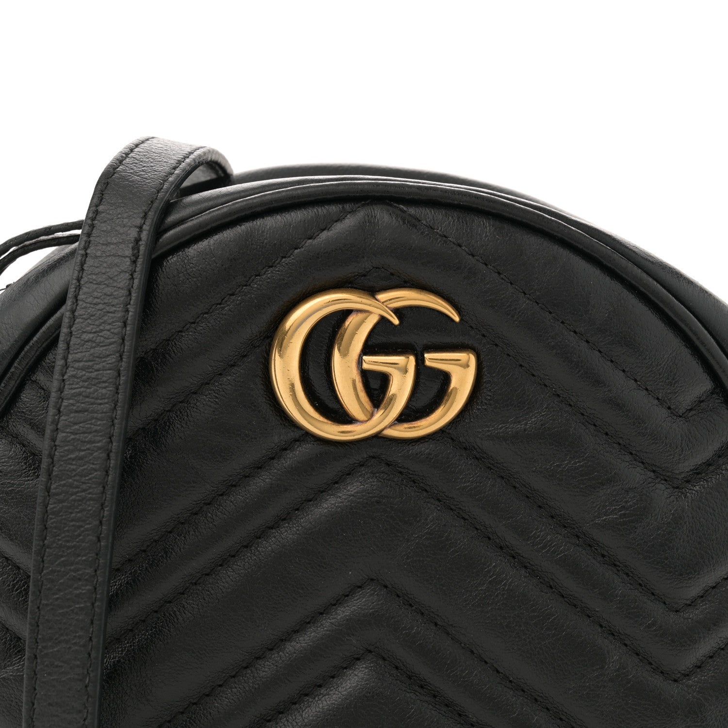 Gucci Azalea Calfskin Matelasse Heart Mini GG Marmont Round Shoulder Bag Black 8 of 13