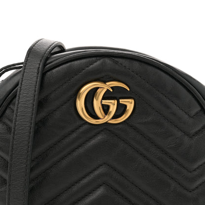 Gucci Azalea Calfskin Matelasse Heart Mini GG Marmont Round Shoulder Bag Black 8 of 13