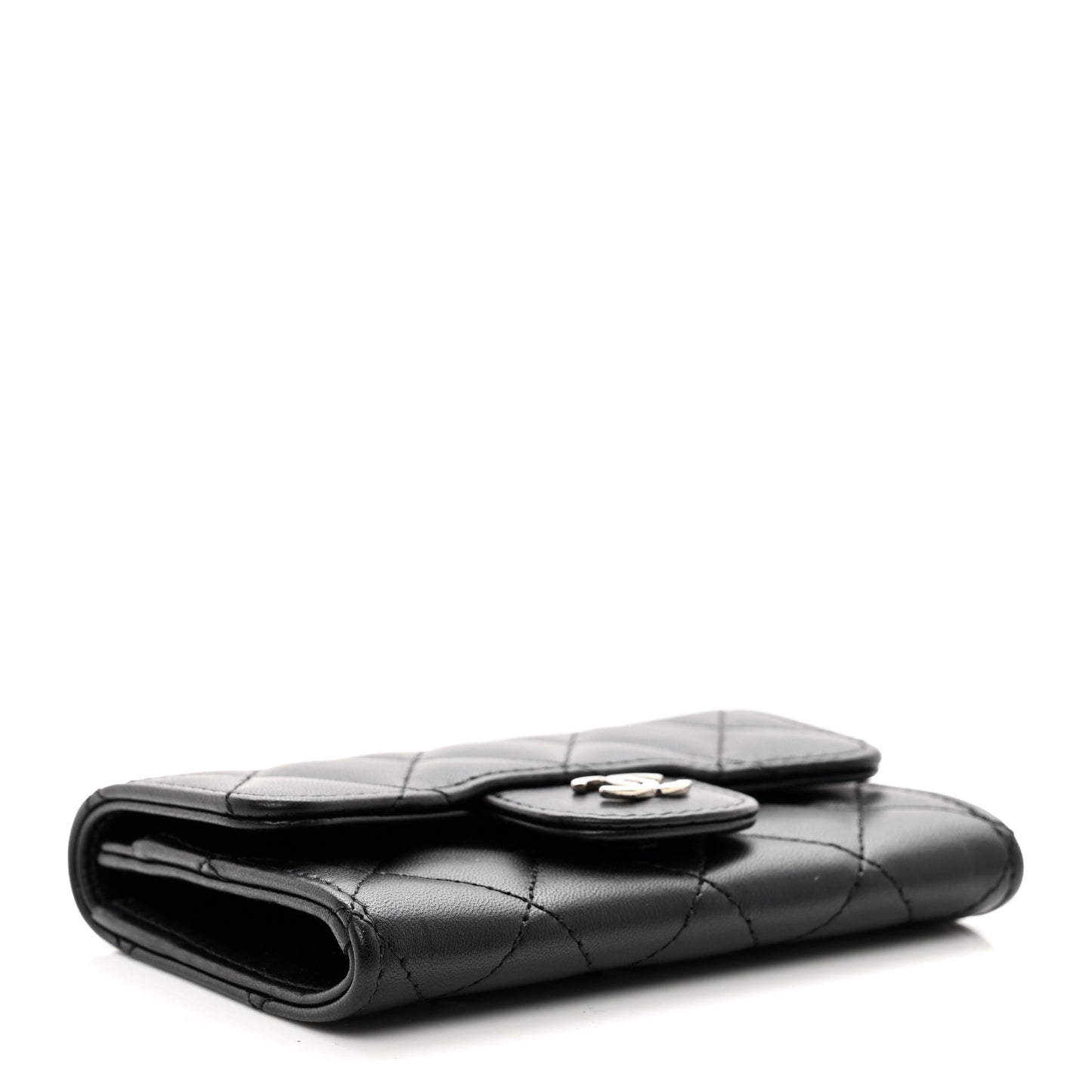 Lambskin Quilted Flap Card Holder Black