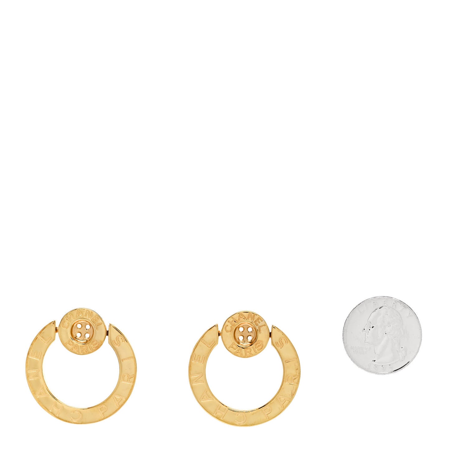 Metal Paris Button Hoop Earrings Gold