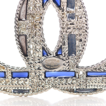 Chanel Crystal Pearl CC Tweed Brooch Silver Black 4 of 5