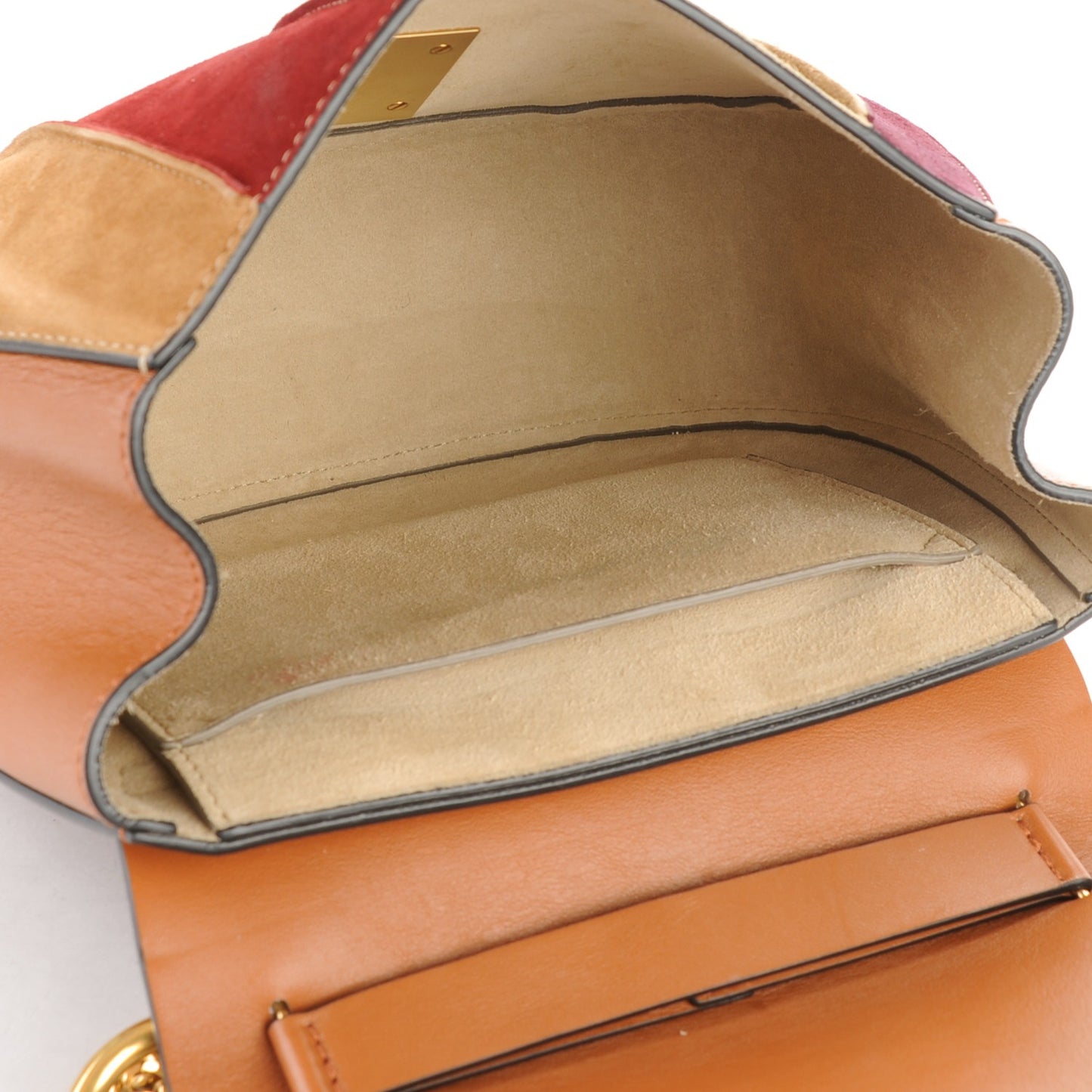 Suede Calfskin Patchwork Medium Drew Shoulder Bag Caramel