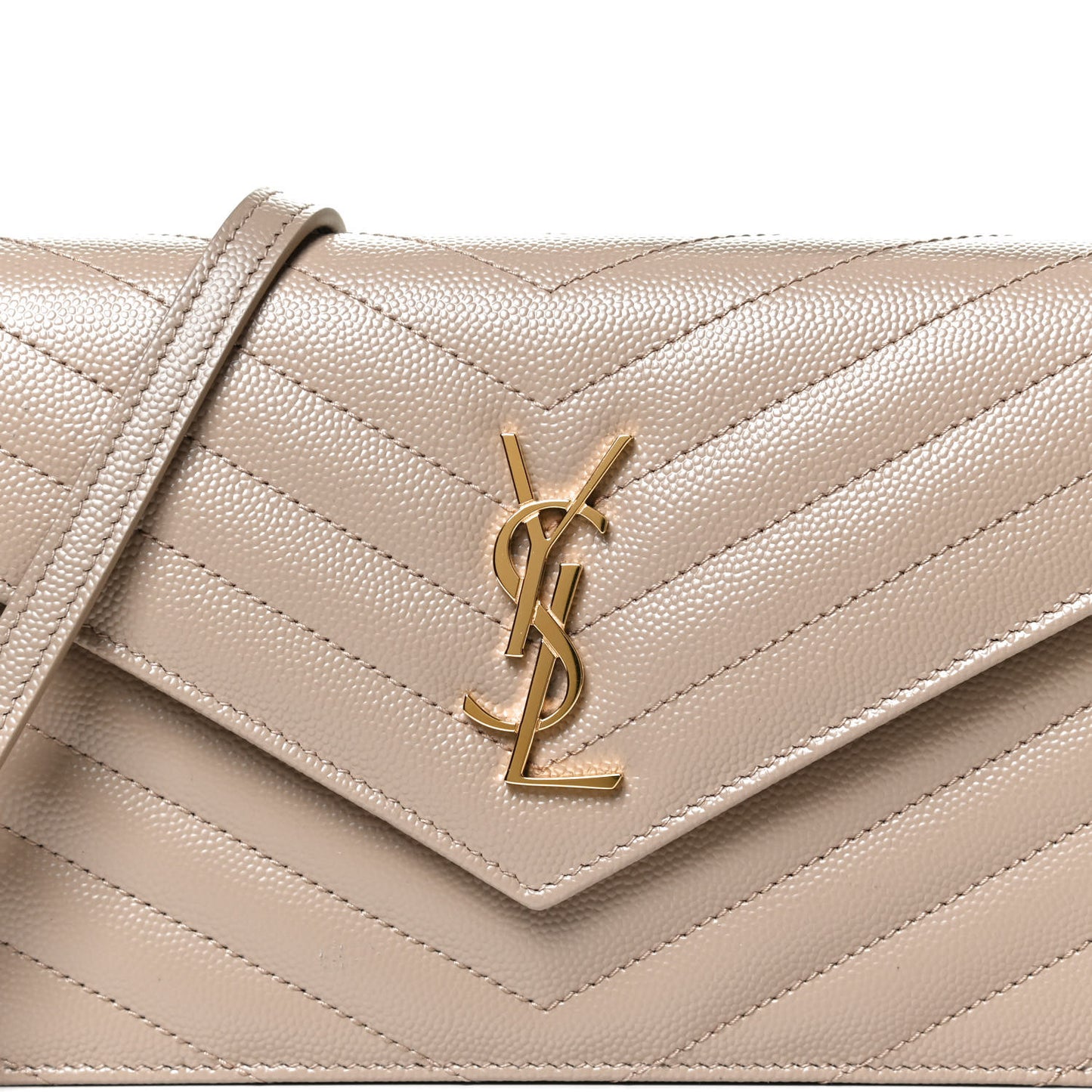 Grain De Poudre Matelasse Chevron Monogram Envelope Chain Wallet Taupe