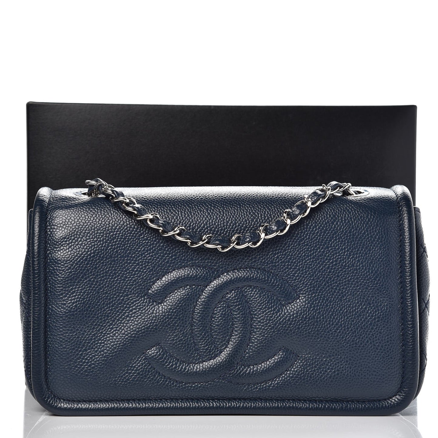 Caviar Medium Timeless CC Flap Navy Blue