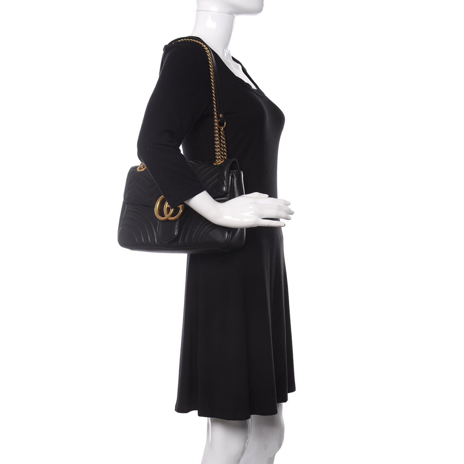 Gucci Calfskin Matelasse Medium GG Marmont Shoulder Bag Black 2 of 17
