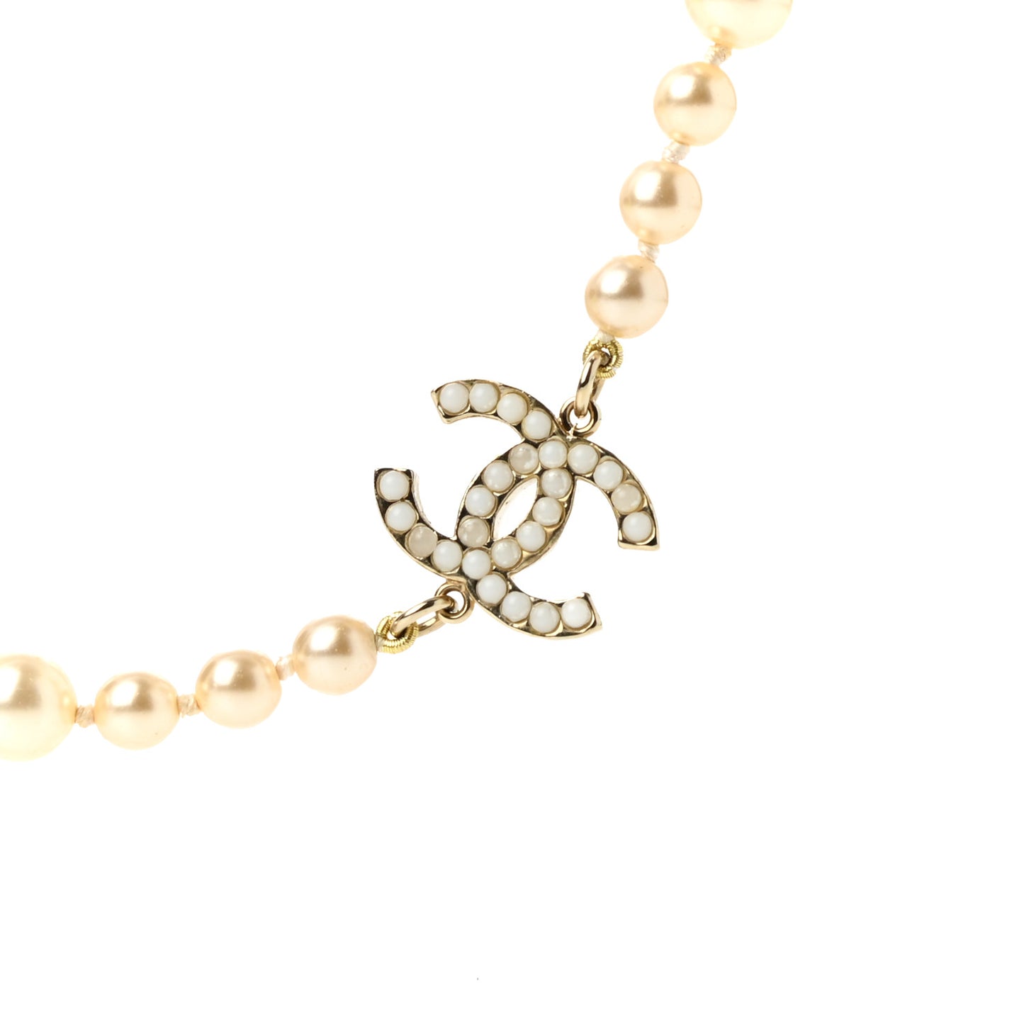 Graduated Pearl CC Long Necklace Gold