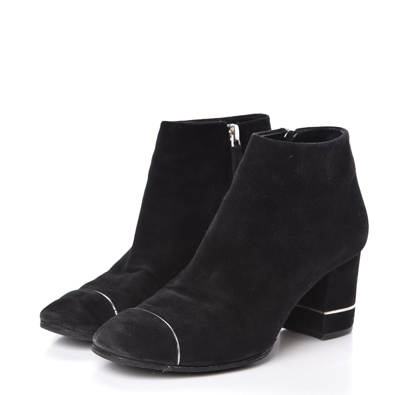 Chanel Suede CC Cap Toe Ankle Booties Boots 38.5 Black 3 of 11