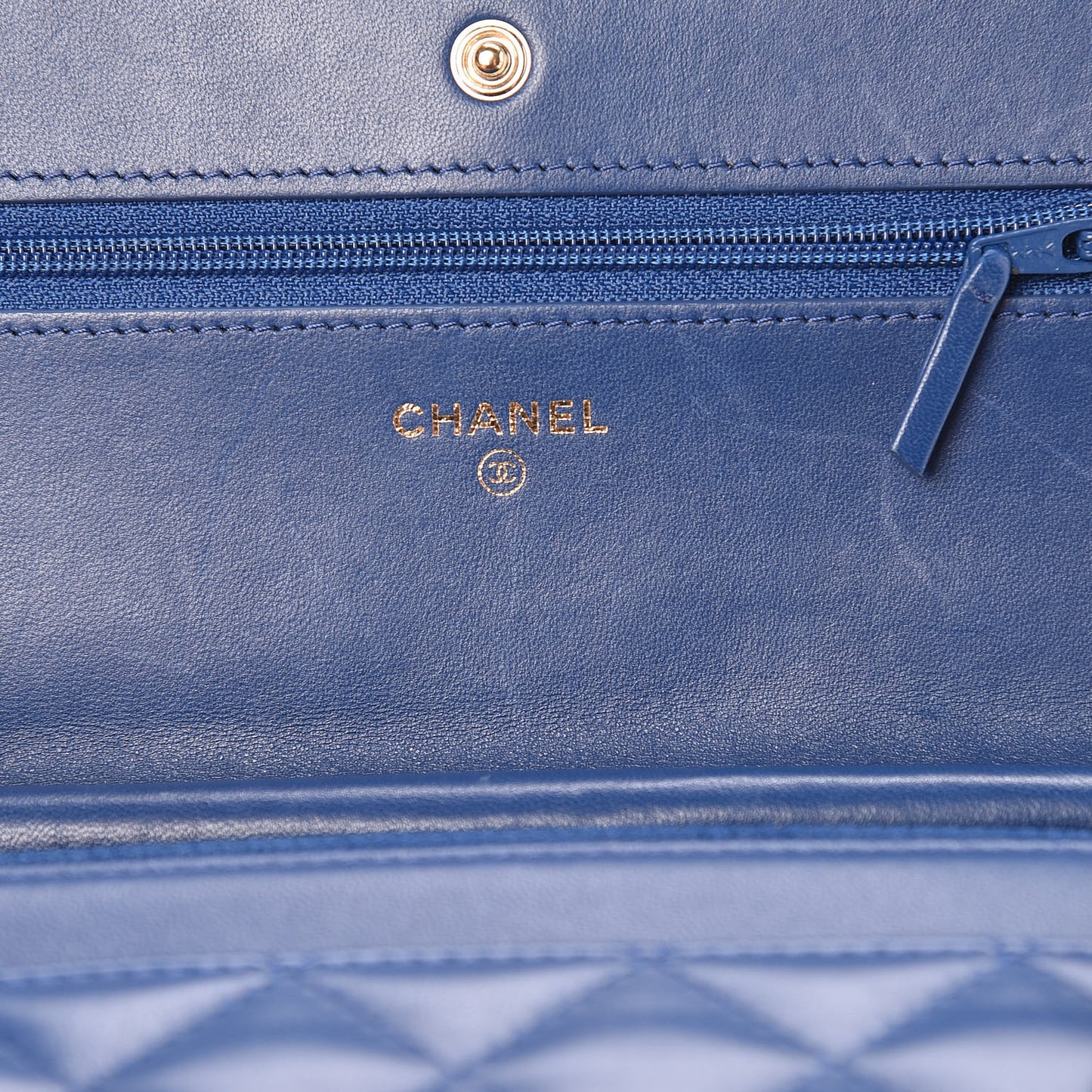 Lambskin Quilted Wallet On Chain WOC Dark Blue