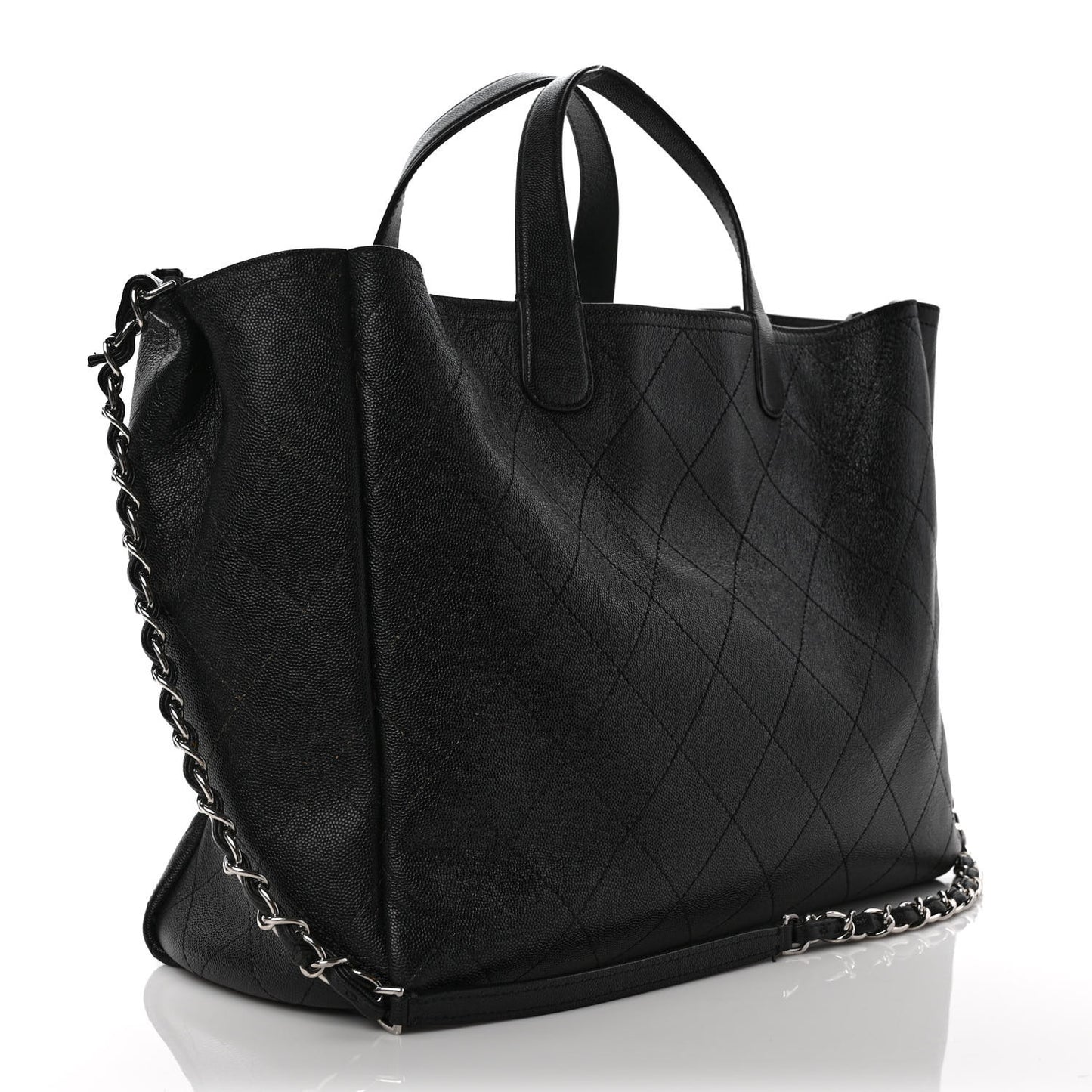 Caviar Stitched Large Shopping Tote Black