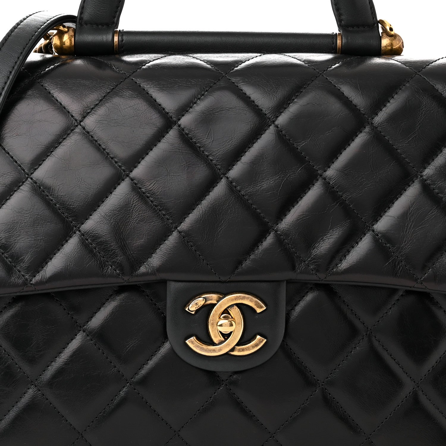 Chanel Calfskin Quilted Large Gold Bar Top Handle Flap Black 8 of 11