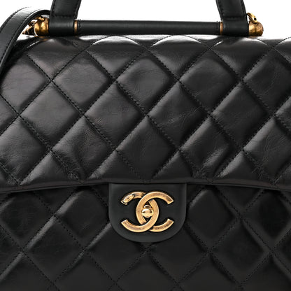 Chanel Calfskin Quilted Large Gold Bar Top Handle Flap Black 8 of 11