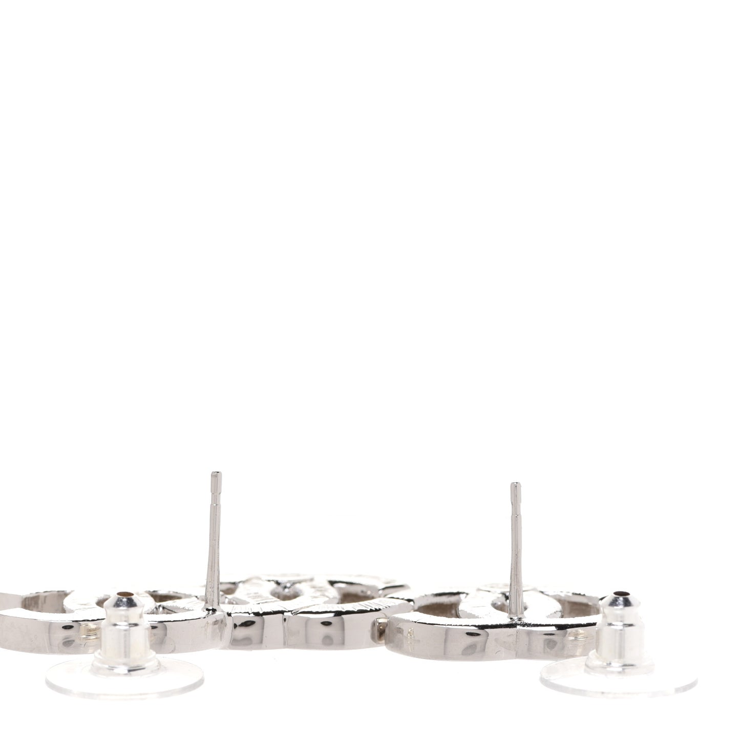 Baguette Crystal Double CC Earrings Silver
