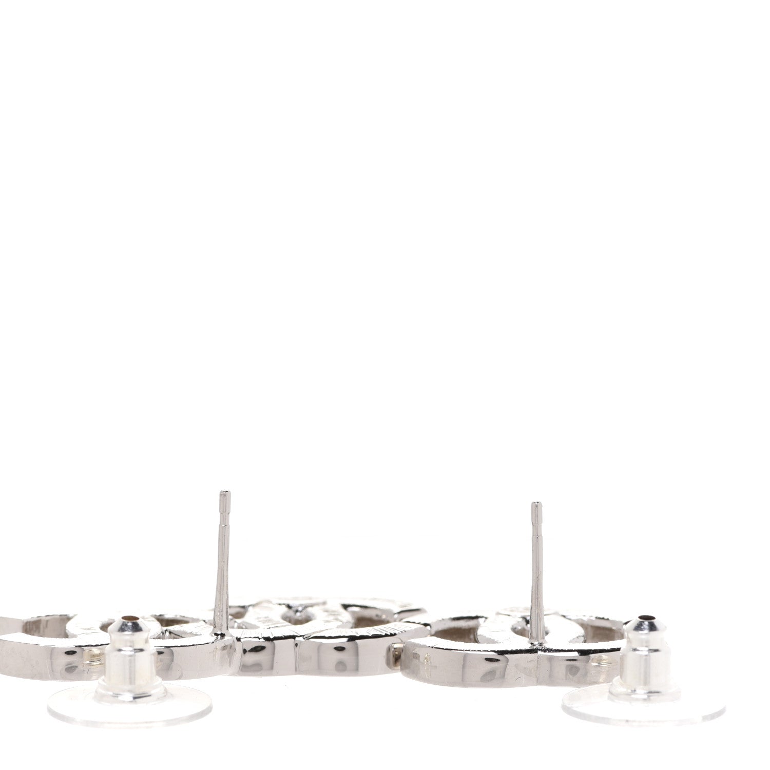 Chanel Baguette Crystal Double CC Earrings Silver 3 of 5