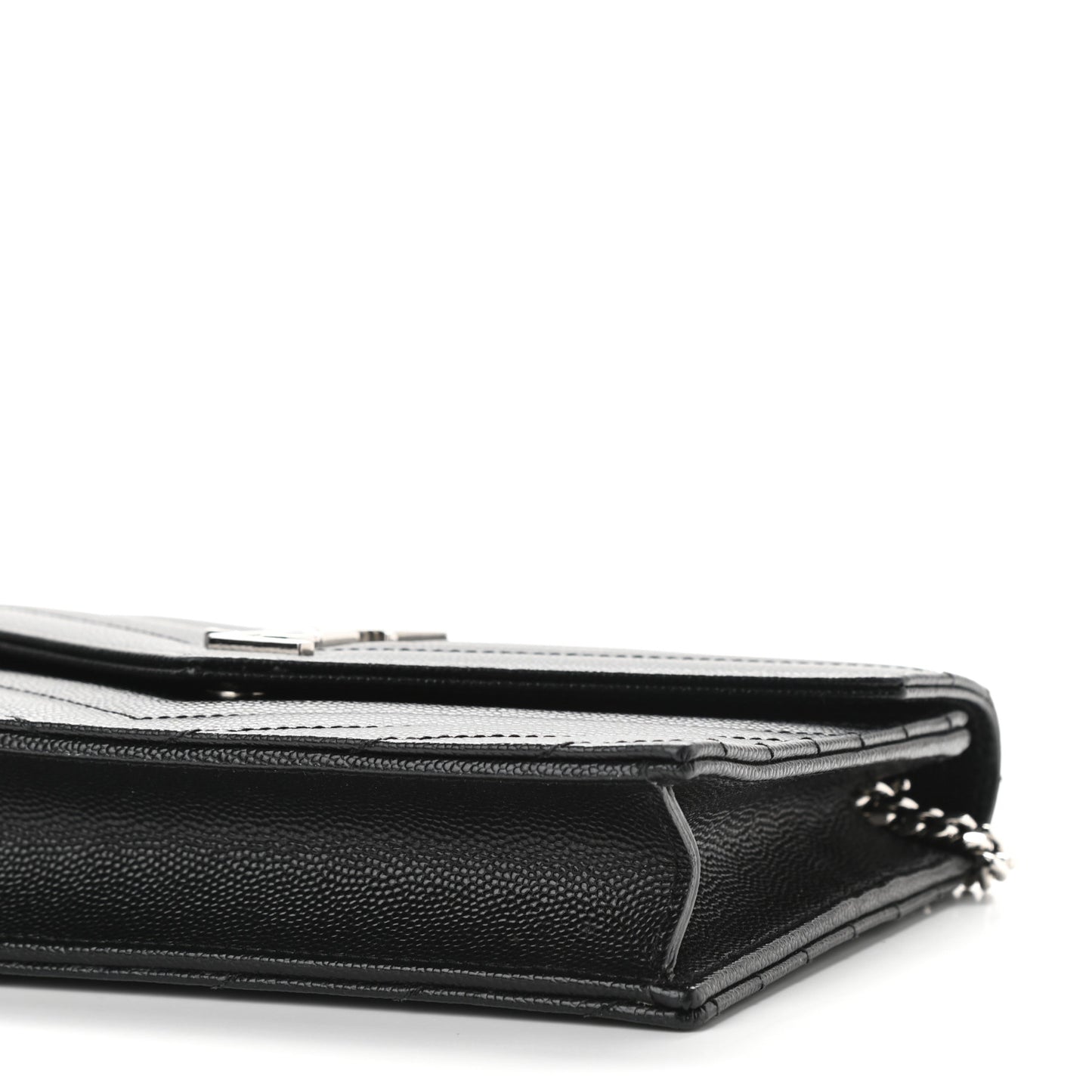Grain De Poudre Matelasse Chevron Monogram Envelope Chain Wallet Black