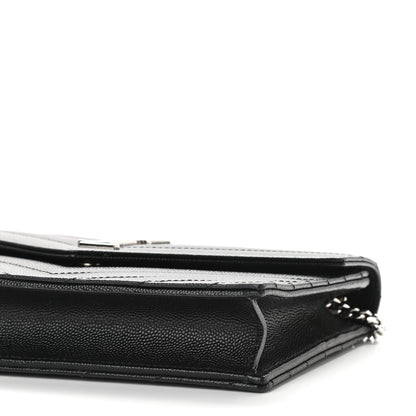 Saint Laurent Grain De Poudre Matelasse Chevron Monogram Envelope Chain Wallet Black 8 of 8
