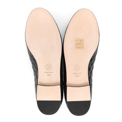 Chanel Lambskin Quilted Womens CC Loafers 38.5 Black 5 of 10