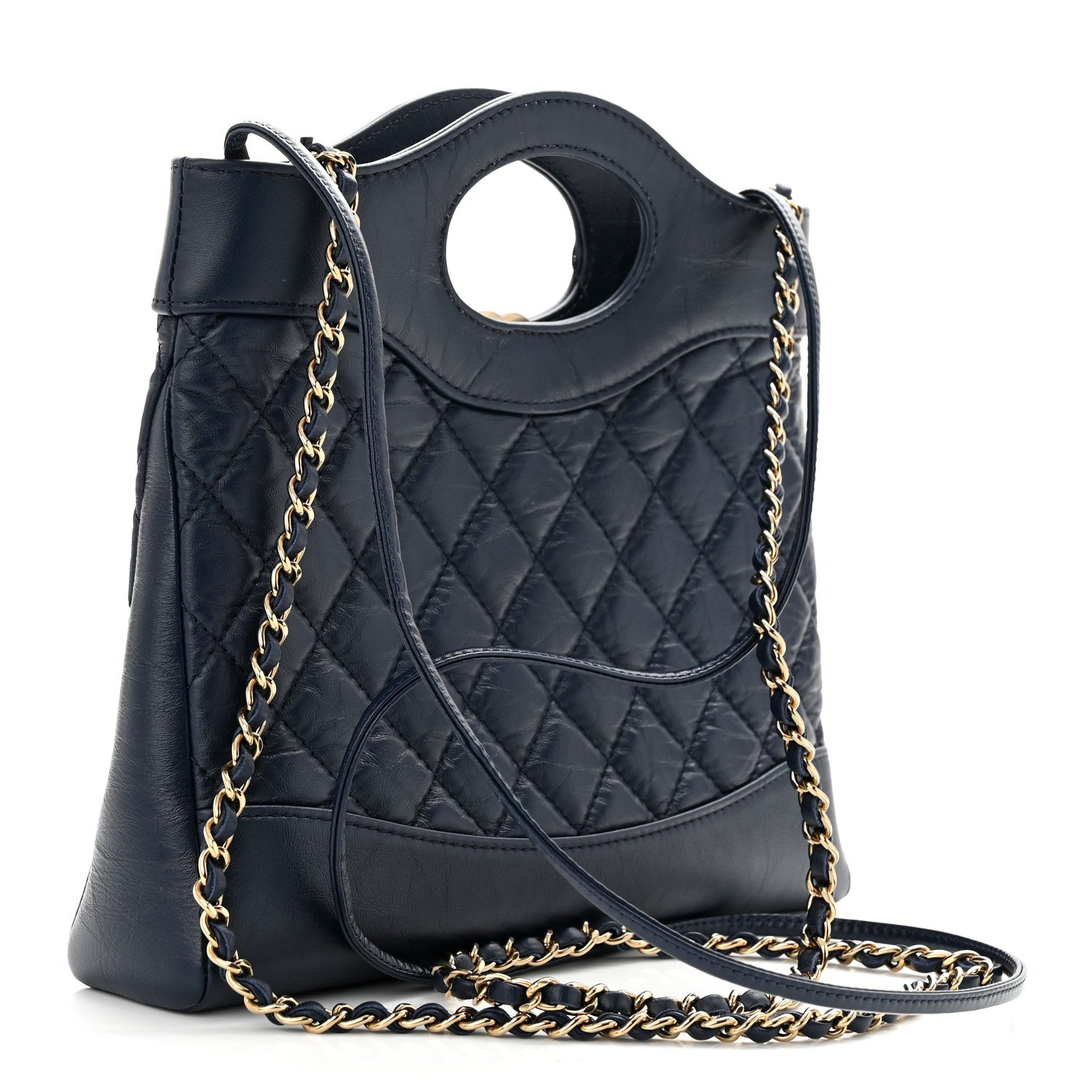 Chanel Shiny Crumpled Calfskin Quilted Mini 31 Shopping Bag Navy Blue 3 of 11