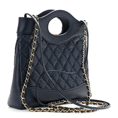 Chanel Shiny Crumpled Calfskin Quilted Mini 31 Shopping Bag Navy Blue 3 of 11