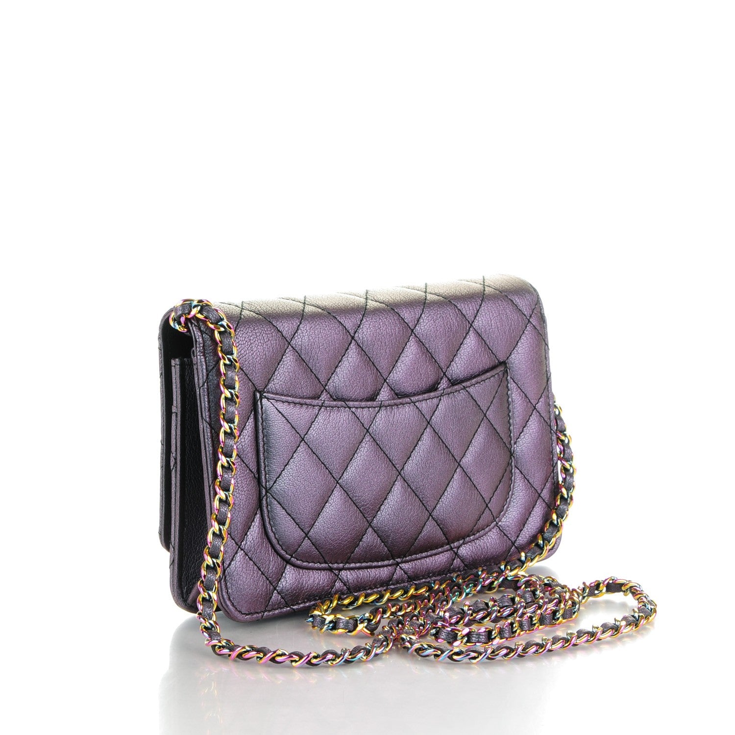 Chanel Iridescent Goatskin Quilted Wallet On Chain WOC Purple 3 of 8