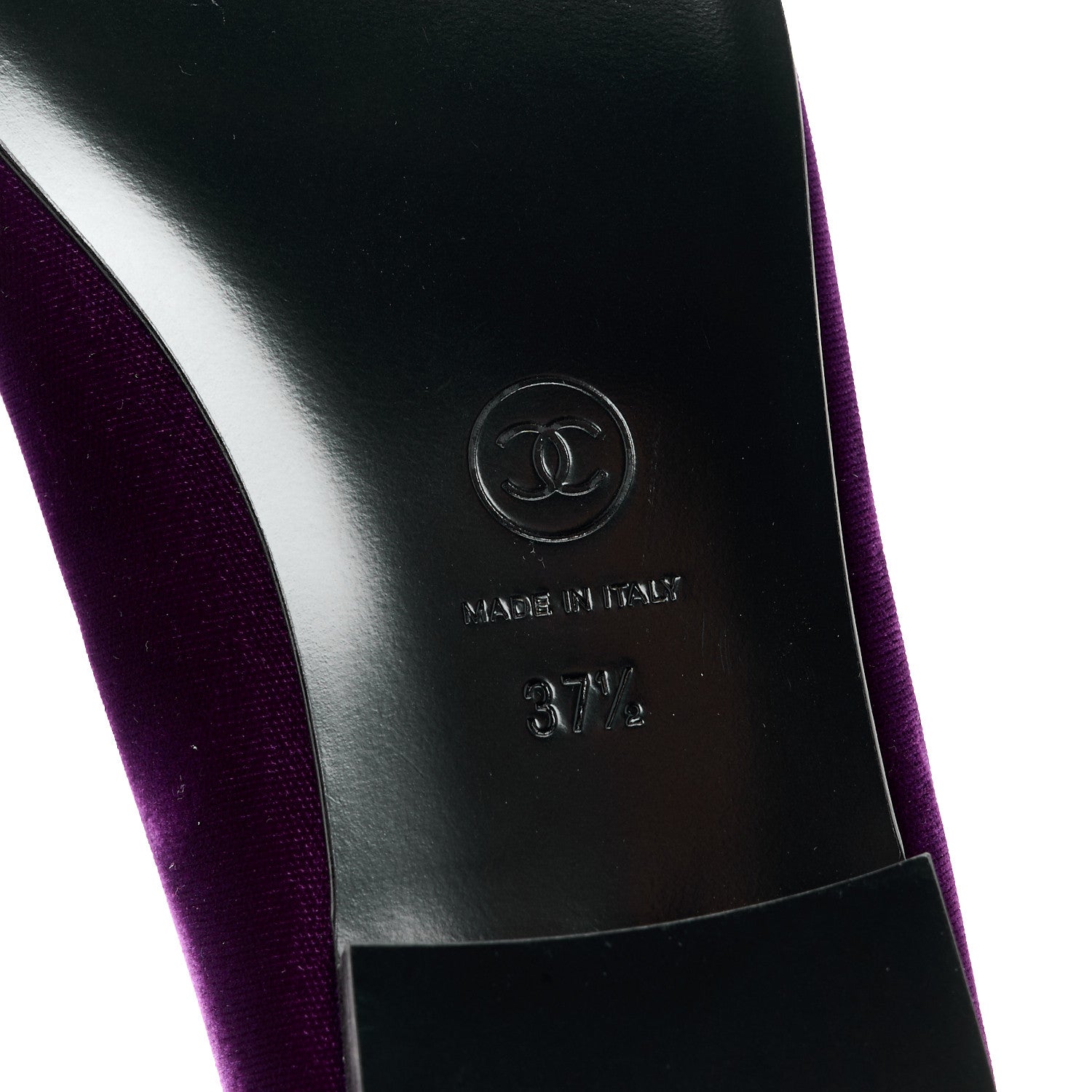 Chanel Velvet Cap Toe Ballerina Flats 37.5 Purple Black 6 of 8