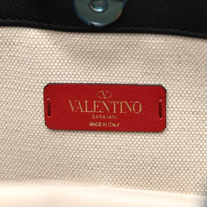 Valentino Garavani Canvas Calfskin VLTN Print Small Rockstud Tote Naturale Black 6 of 9