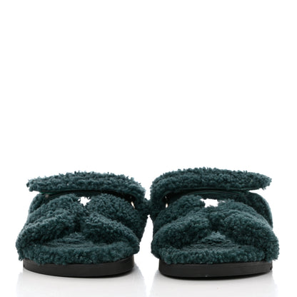 Hermes Woolskin Womens Chypre Sandals 36.5 Vert Anglais 2 of 10