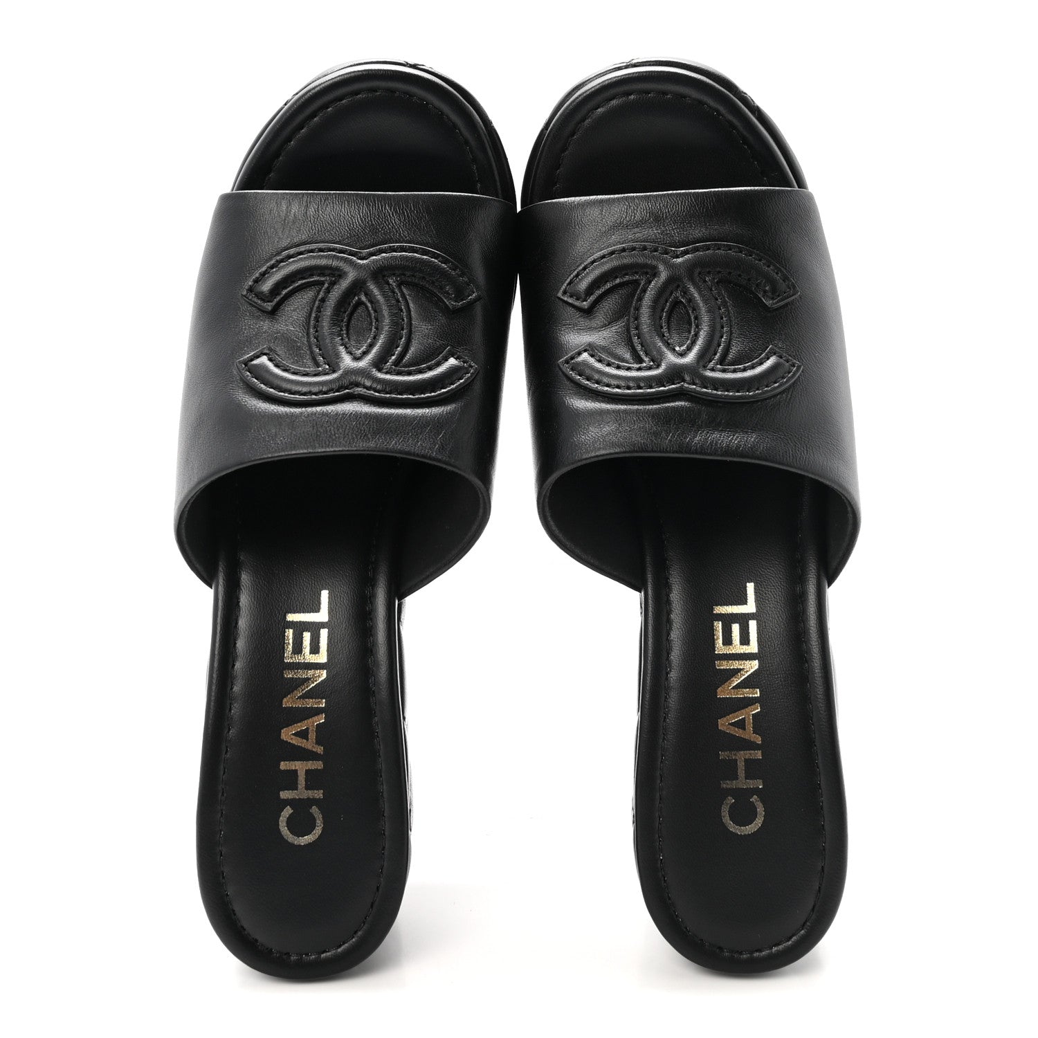 Chanel Lambskin Quilted CC Platform Mules 37.5 Black 2 of 10