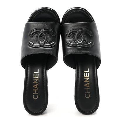 Chanel Lambskin Quilted CC Platform Mules 37.5 Black 2 of 10