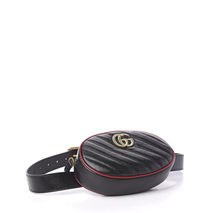 Gucci Azalea Calfskin Matelasse Diagonal Torchon GG Marmont Belt Bag 75 30 Black Romantic Cerise 4 of 10