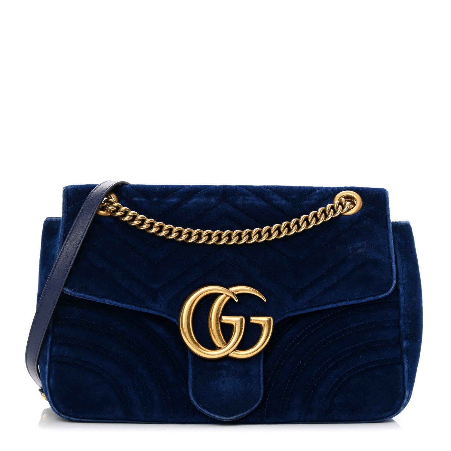Gucci Velvet Matelasse Medium GG Marmont Shoulder Bag Cobalt Blue 1 of 23