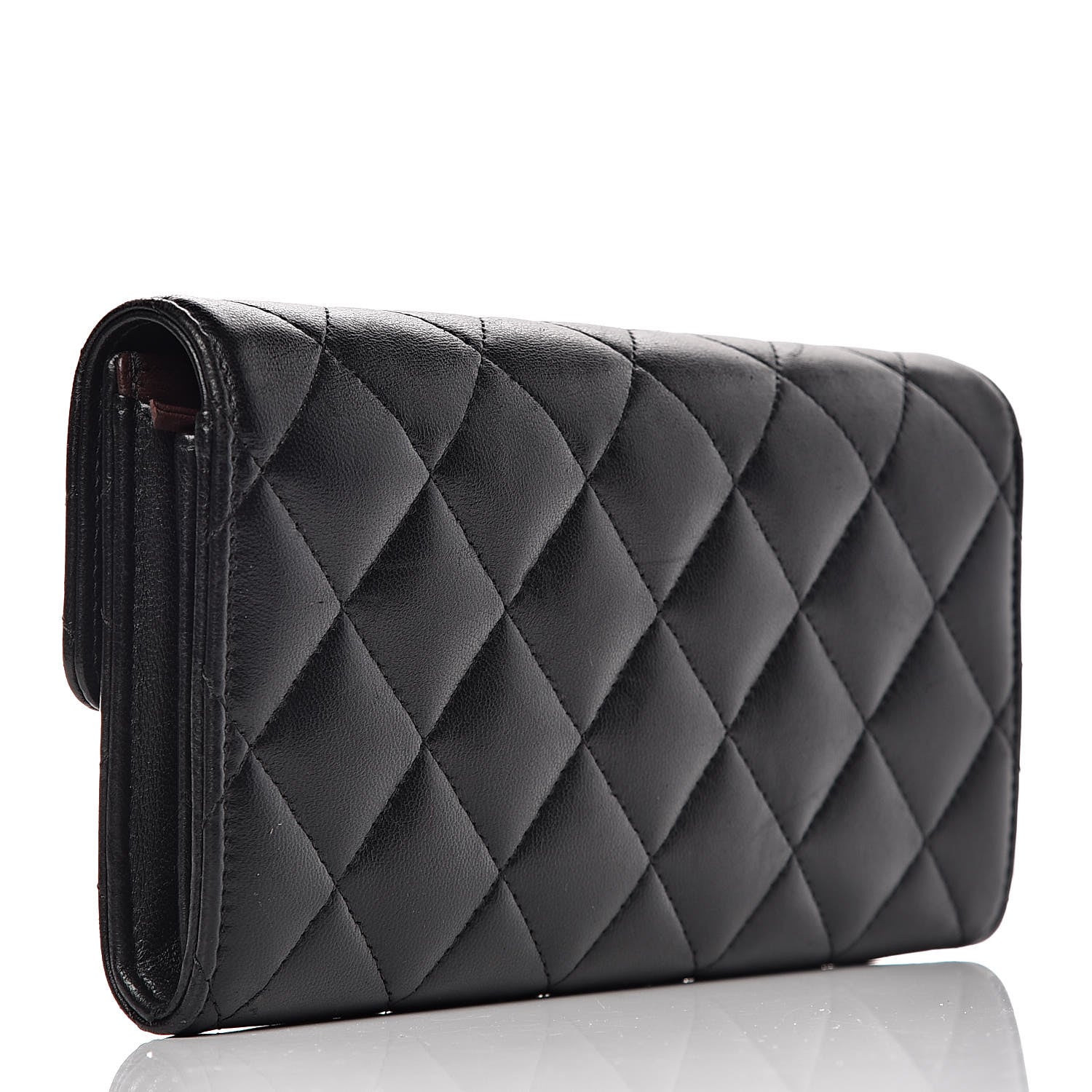 Chanel Lambskin Quilted Large Gusset Flap Wallet Black 3 of 12