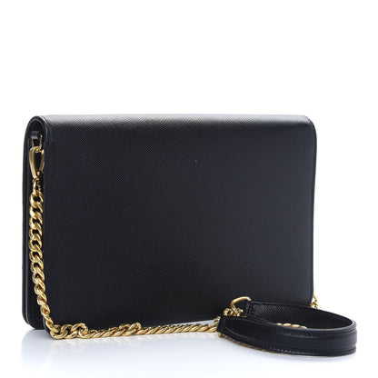 Prada Saffiano Lux Metal Logo Chain Flap Crossbody Bag Black 3 of 8
