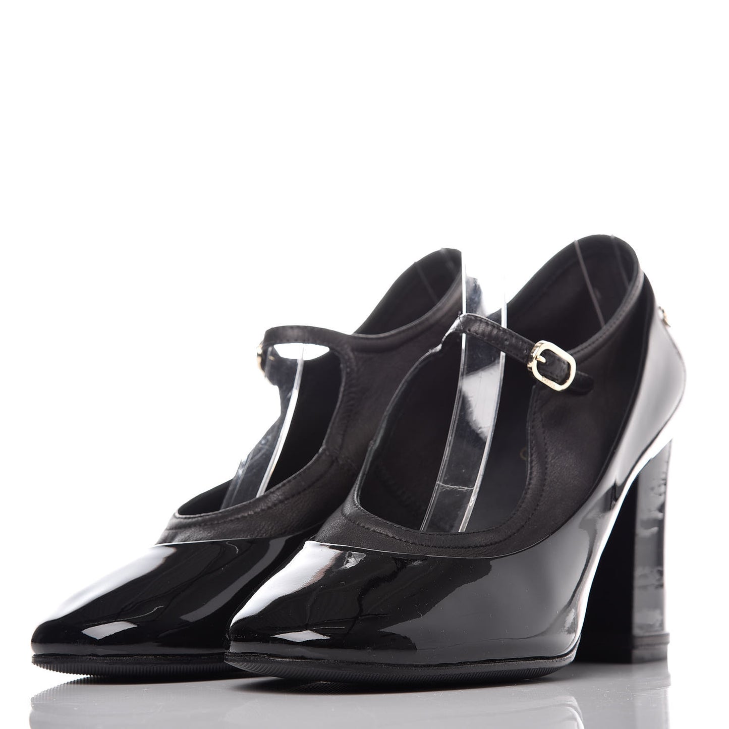 Patent Calfskin Mary Jane Pumps 39 Black