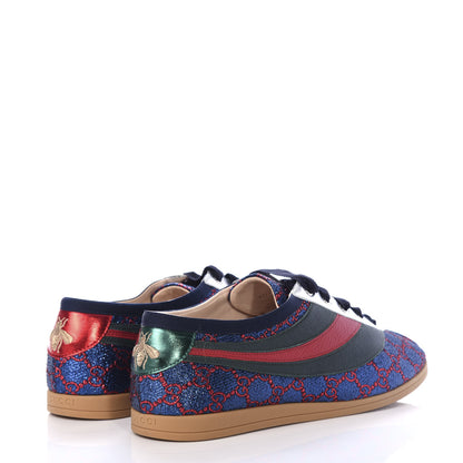Gucci Lurex Calfskin Web GG Monogram Mens Falacer Sneakers 8.5 Iridescent Blue Iridescent Red Silver 4 of 11
