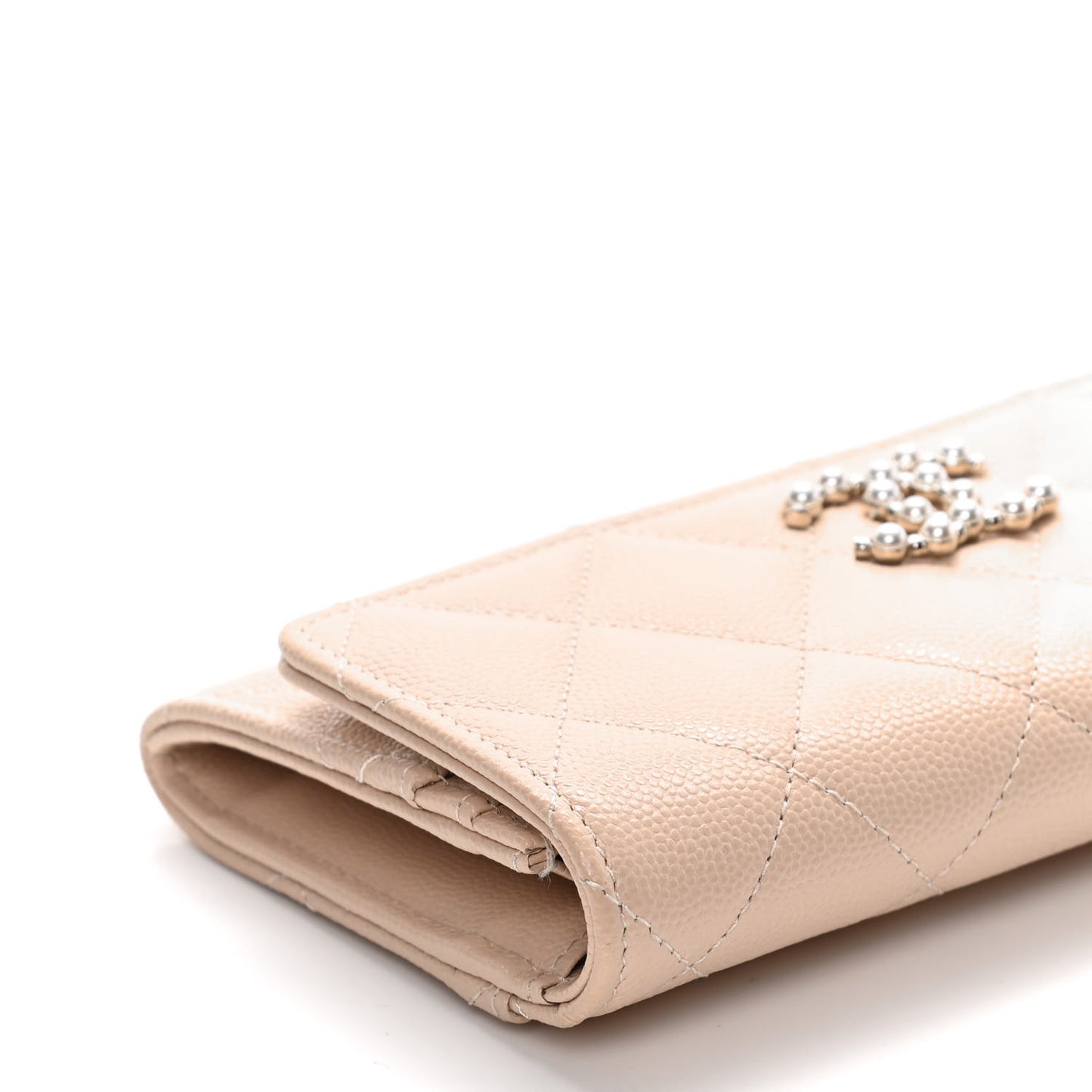 Caviar Pearl Quilted Coco Candy Wallet Beige