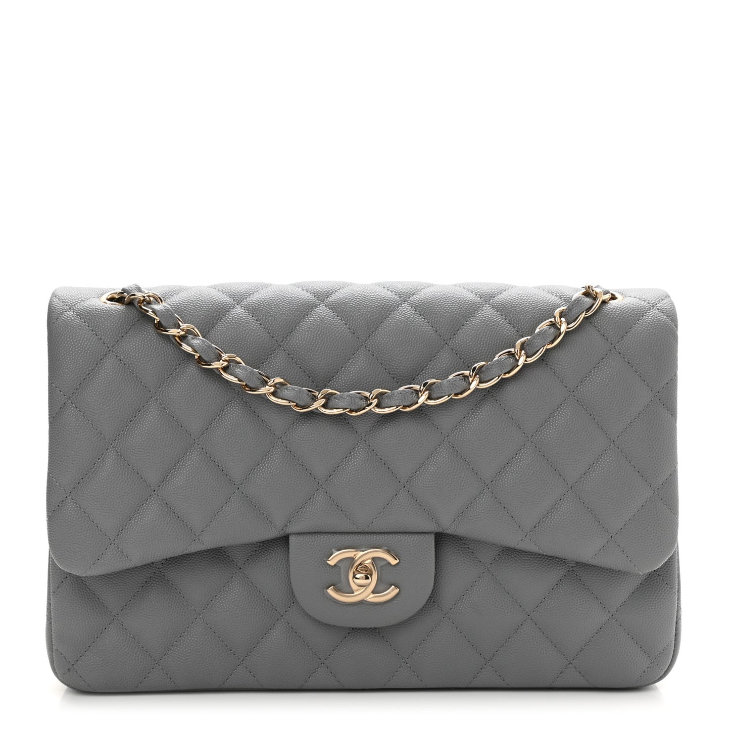 Caviar Quilted Jumbo Double Flap Grey
