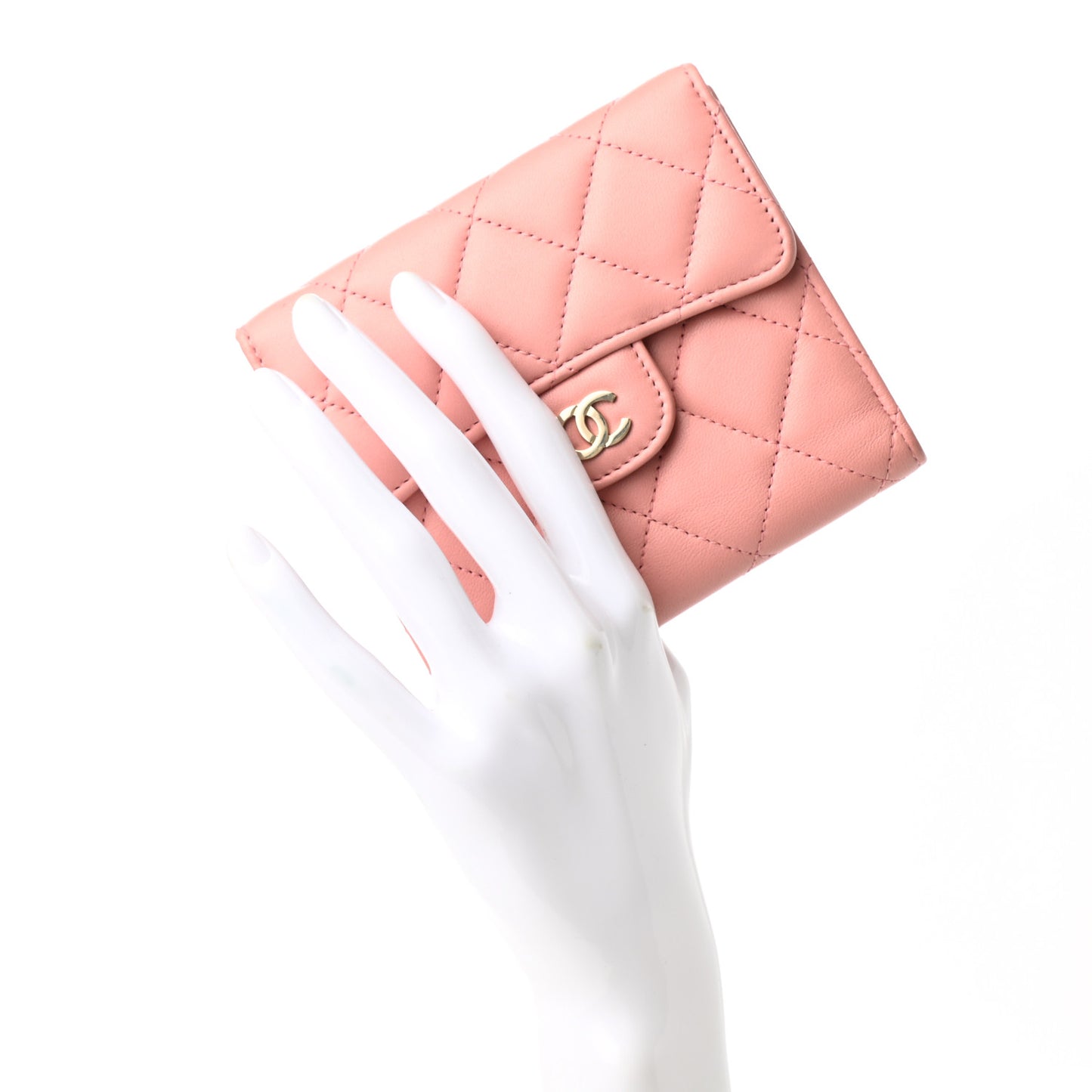 Lambskin Quilted Small Compact Wallet Pink