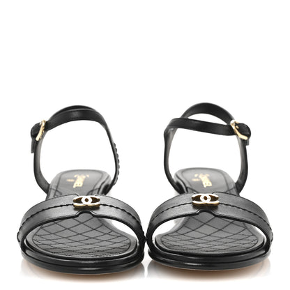 Chanel Calfskin CC Ankle Strap Sandals 40 Black 3 of 9
